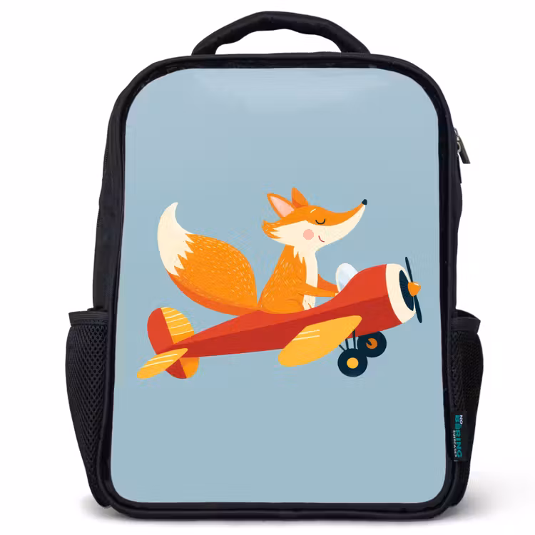 Kids backpack - Black - Fox - Airplane - Blue — 1