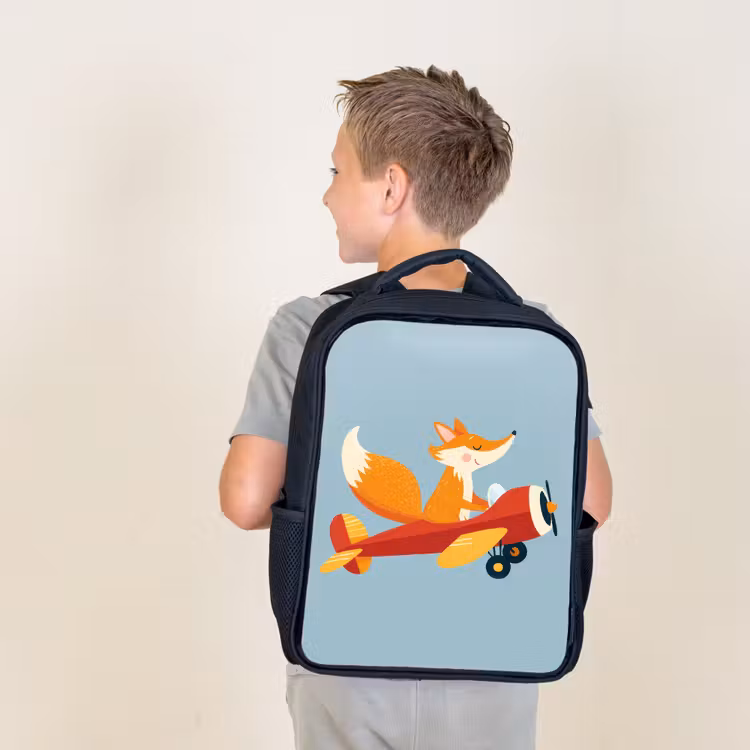 Kids backpack - Black - Fox - Airplane - Blue — 2