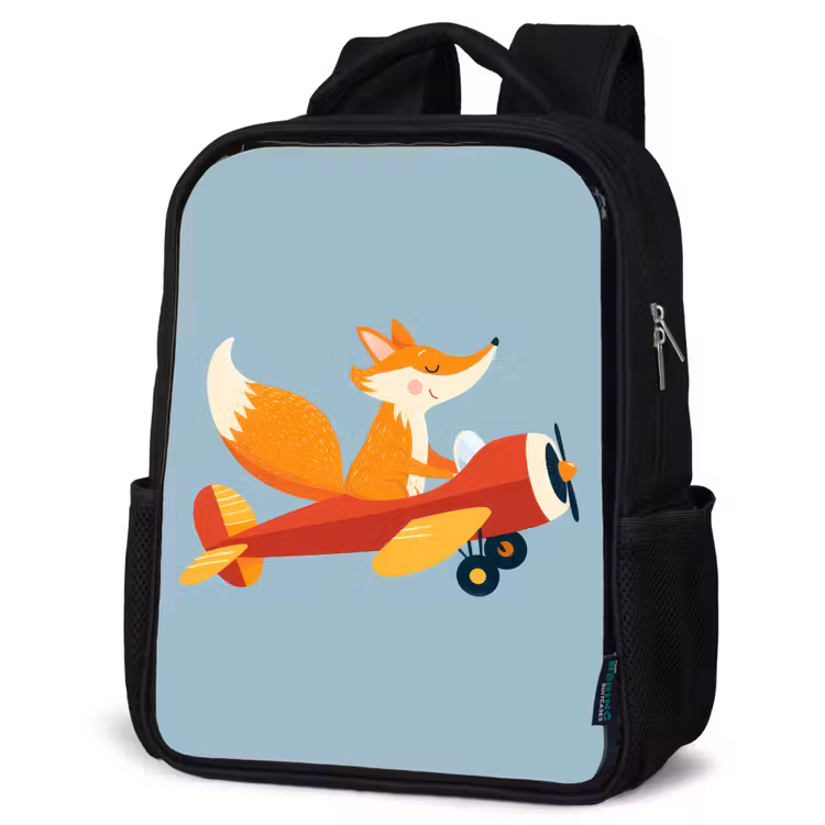Kids backpack - Black - Fox - Airplane - Blue — 4