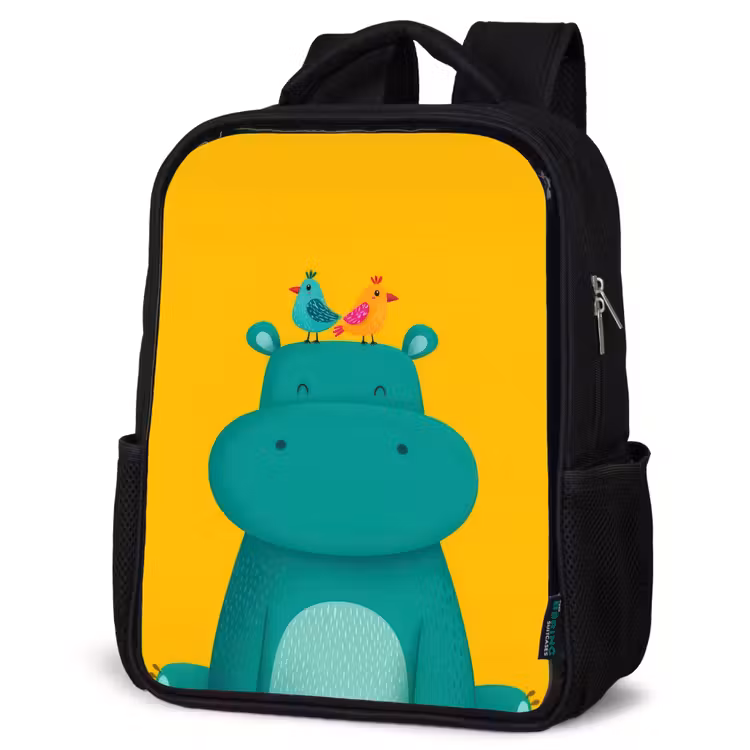 Kids backpack - Black - Hippo - Birds - Green - Yellow — 4