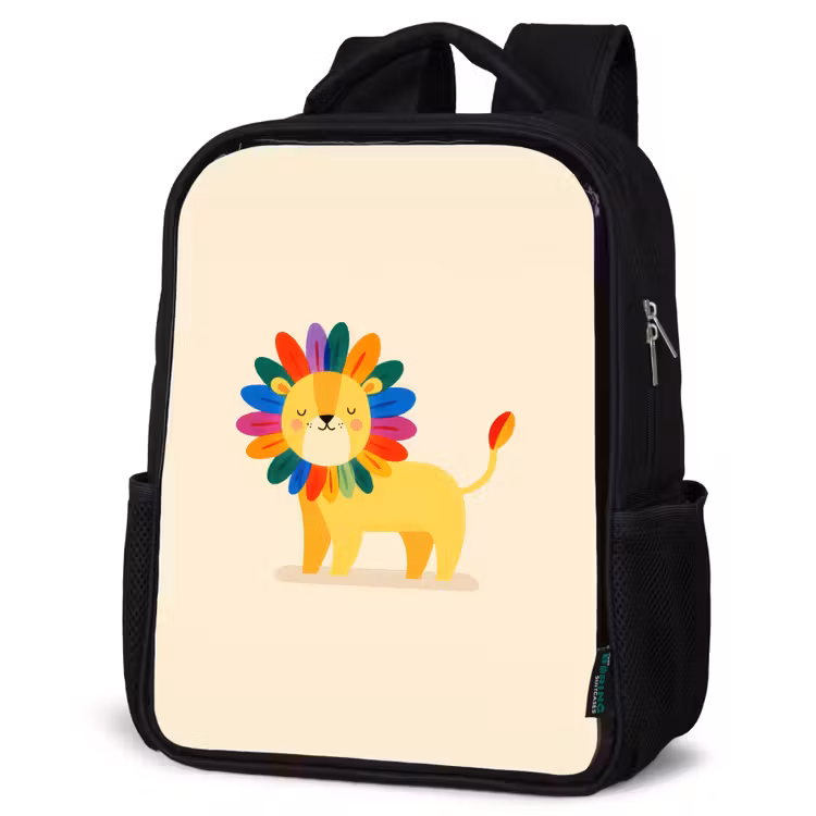 Kids backpack - Black - Lion - Colorful mane - Beige — 4