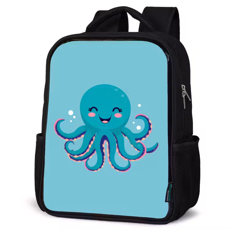 Kids backpack - Black - Octopus - Blue - Face — 4