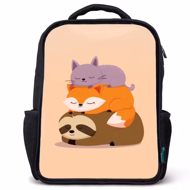 Kids backpack - Black - Sloth - Fox - Cat - Sleepy — 1
