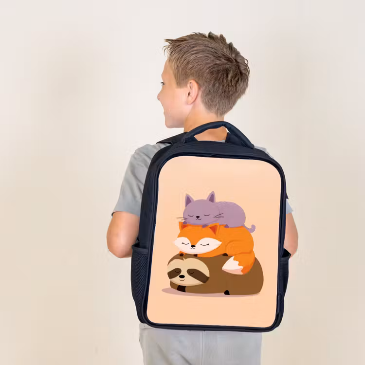 Kids backpack - Black - Sloth - Fox - Cat - Sleepy — 2