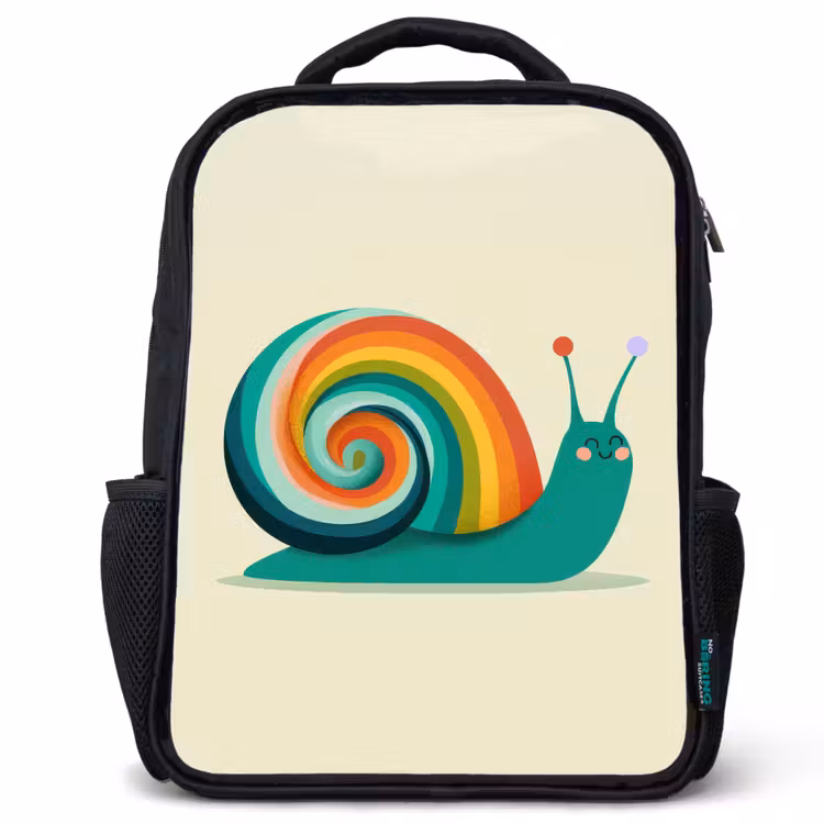 Kids backpack - Black - Snail - Rainbow Shield - Green — 1