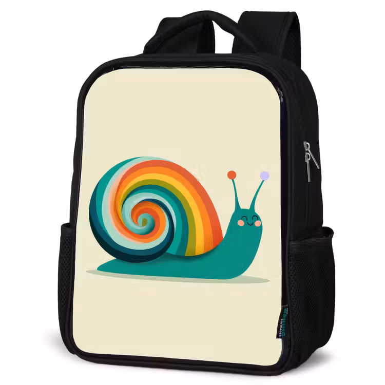Kids backpack - Black - Snail - Rainbow Shield - Green — 4