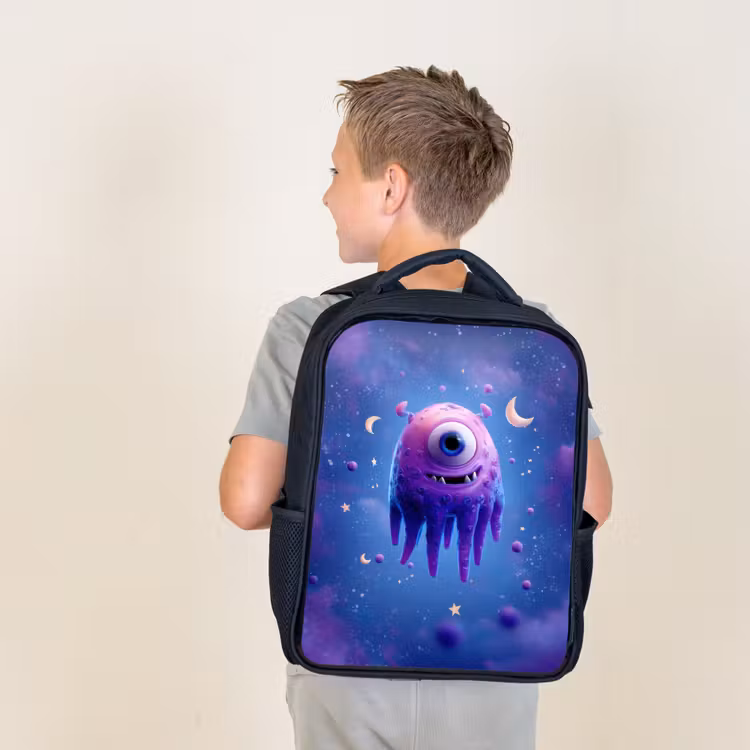 Kids backpack - Black - Monster - Space - Stars - Purple — 2
