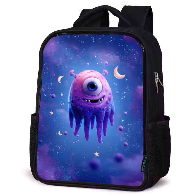 Kids backpack - Black - Monster - Space - Stars - Purple — 4