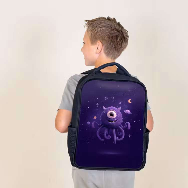 Kids backpack - Black - Monster - Purple - Space — 2