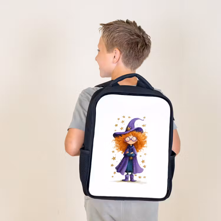 Kids backpack - Black - Witch - Stars - Purple — 2