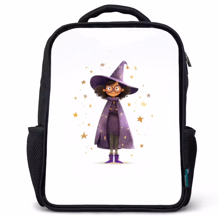 Kids backpack - Black - Witch - Purple - Stars - Witch hat — 1