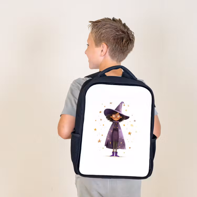 Kids backpack - Black - Witch - Purple - Stars - Witch hat — 2