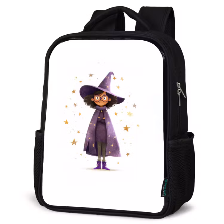 Kids backpack - Black - Witch - Purple - Stars - Witch hat — 4