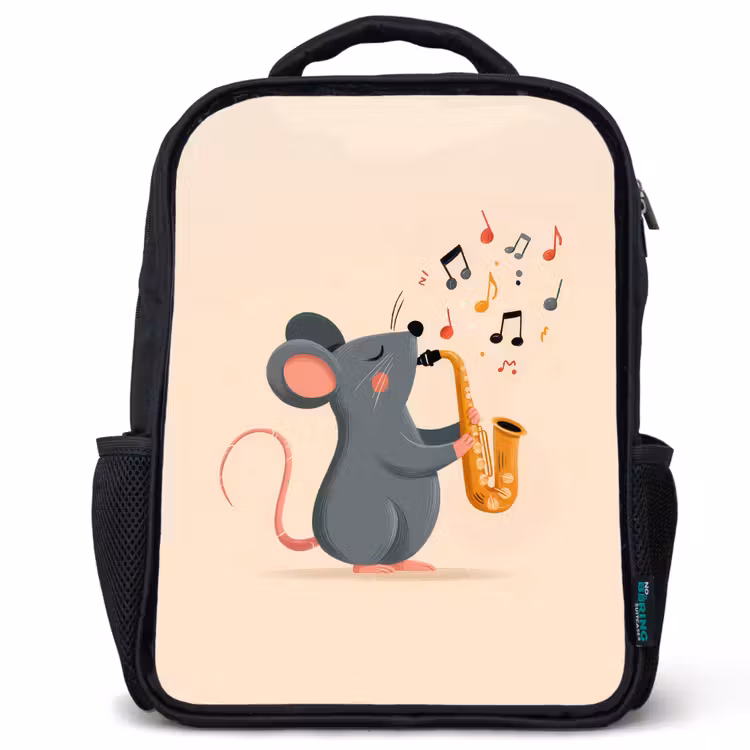 Kids backpack - Black - Mouse - Saxophone - Musical notes — 1