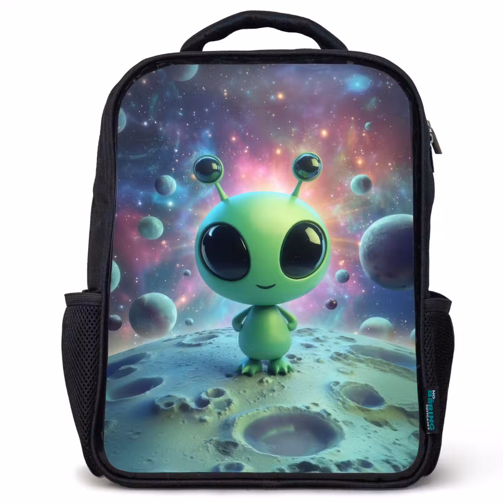 Kids backpack - Black - Alien - Green - Planets - Space — 1