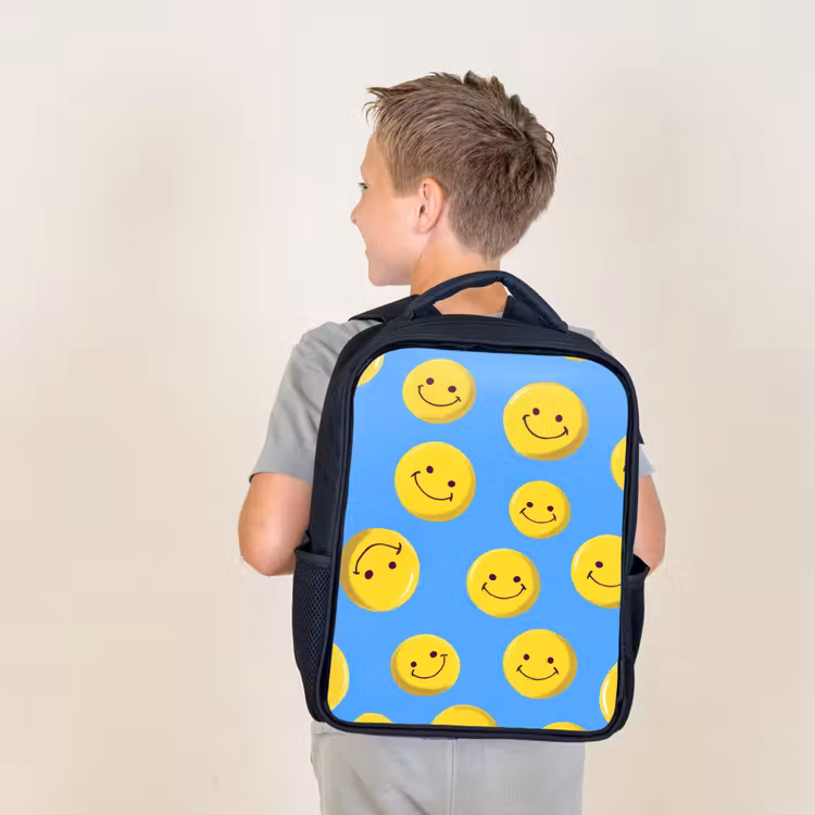 Kids backpack - Black - Smileys - Yellow - Blue — 2