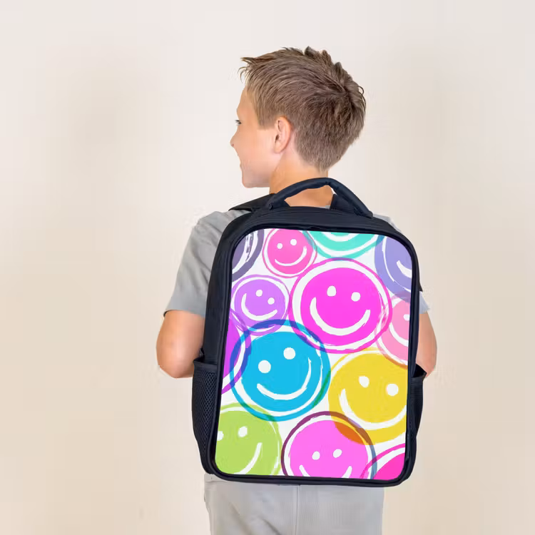 Kids backpack - Black - Smileys - Colorful - Neon — 2