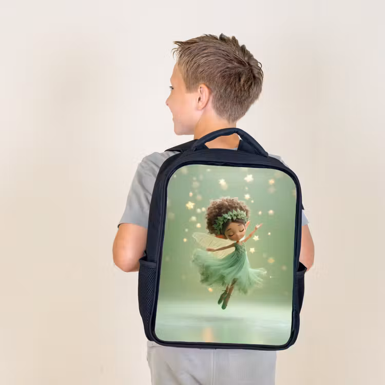 Kids backpack - Black - Fairy - Green - Fairy - Stars — 2