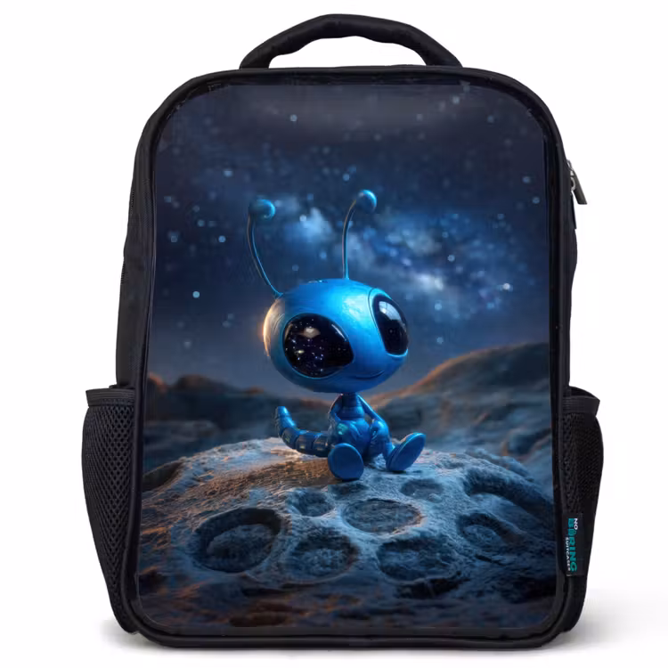 Kids backpack - Black - Space creature - Blue - Galaxy — 1