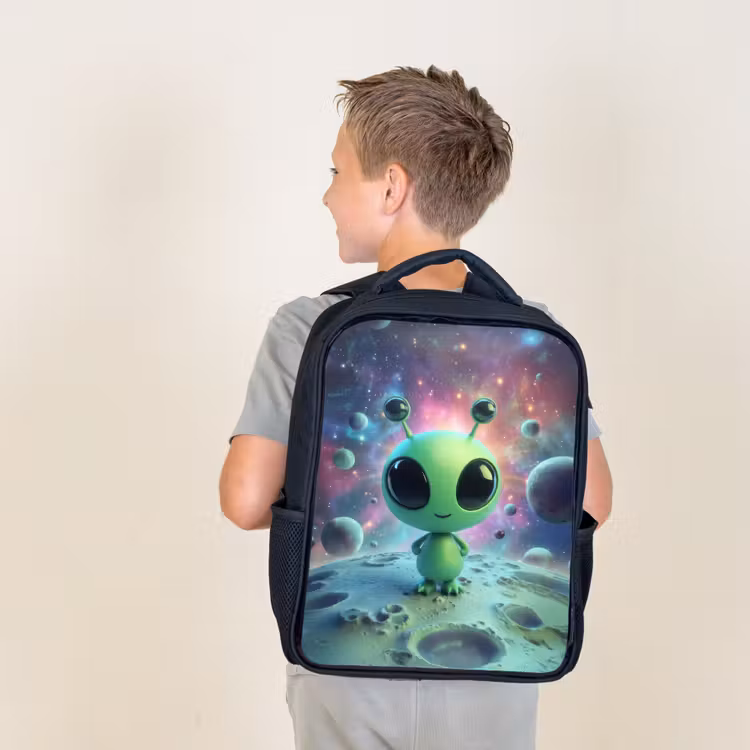 Kids backpack - Black - Alien - Green - Planets - Space — 2