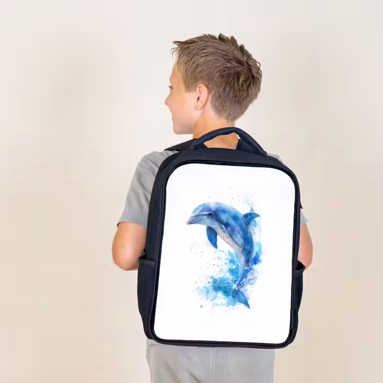 Kids backpack - Black - Dolphin - Water - Blue — 2