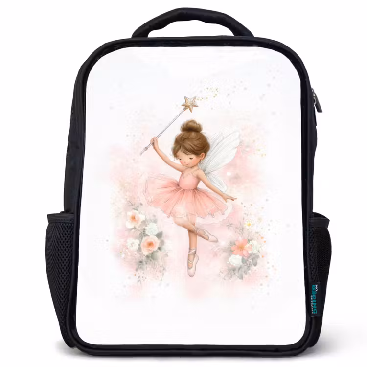 Kids backpack - Black - Ballerina - Fairy - Flowers - Pink — 1