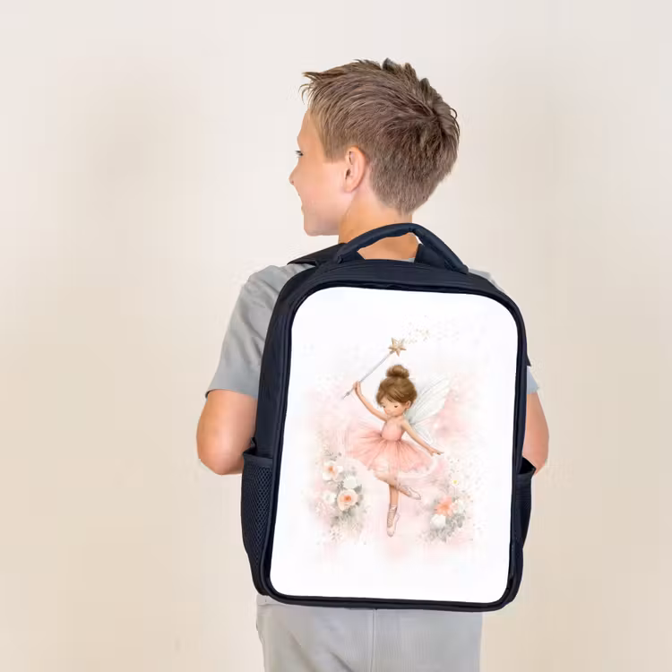 Kids backpack - Black - Ballerina - Fairy - Flowers - Pink — 2