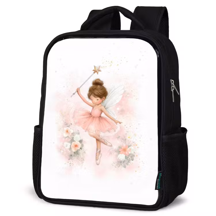 Kids backpack - Black - Ballerina - Fairy - Flowers - Pink — 4