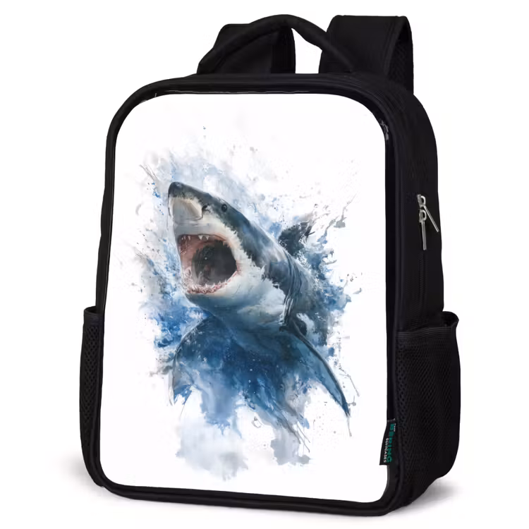 Kids backpack - Black - Shark - Blue - Water — 4