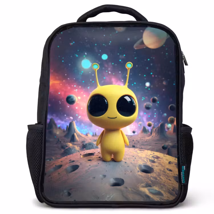 Kids backpack - Black - Alien - Space - Yellow - Planets — 1