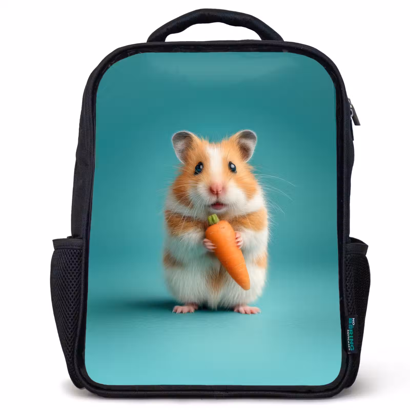 Kids backpack - Black - Hamster - Carrot - Blue — 1