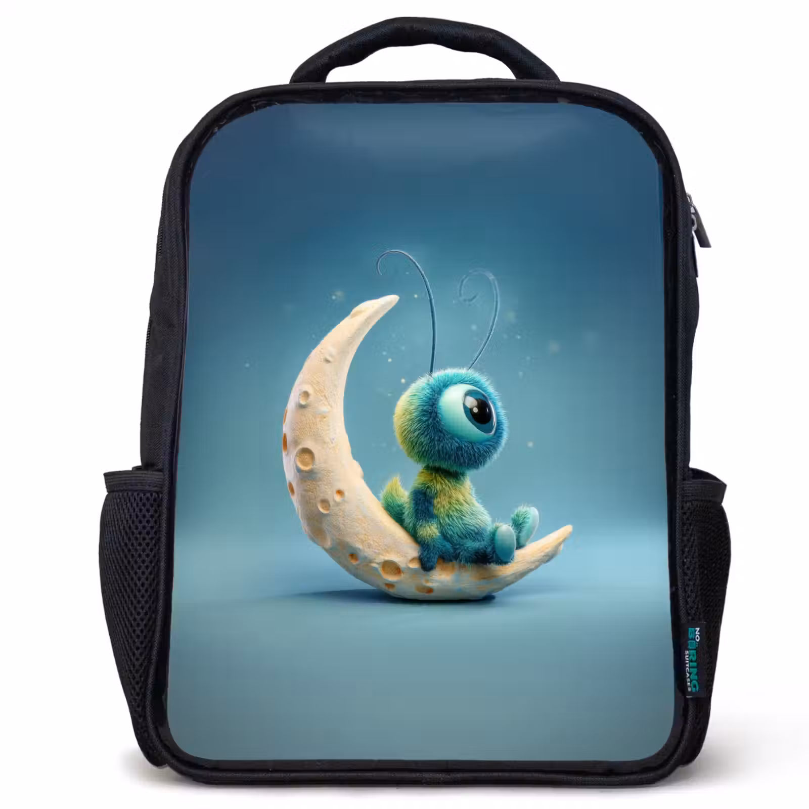 Kids backpack - Black - Moon - Space creature - Blue — 1