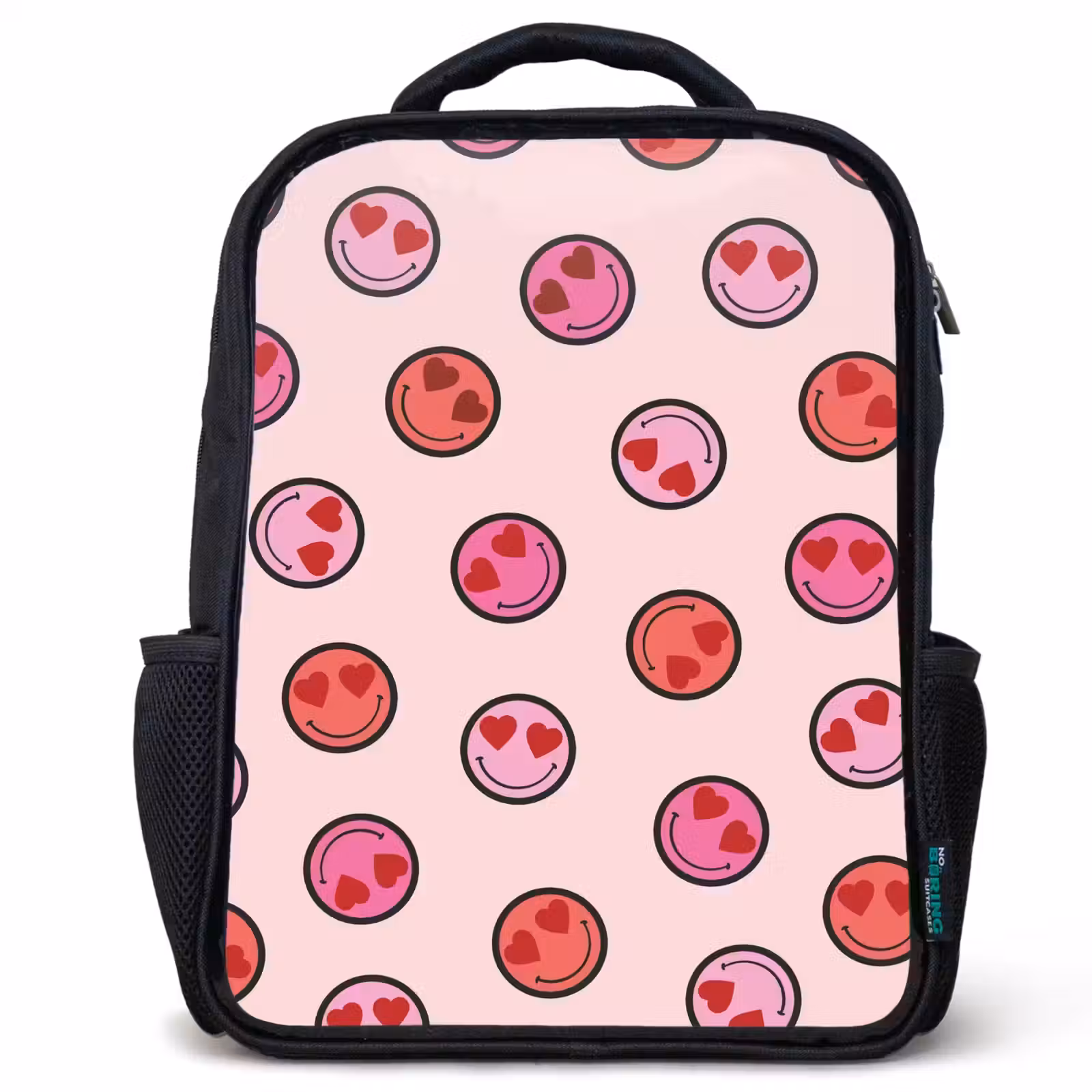 Kids backpack - Black - Smileys - Hearts - Pink — 1