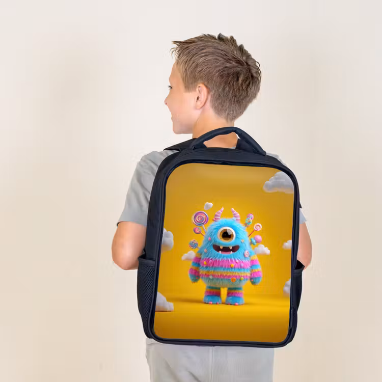 Kids backpack - Black - Monster - Candy - Yellow - Colorful — 2