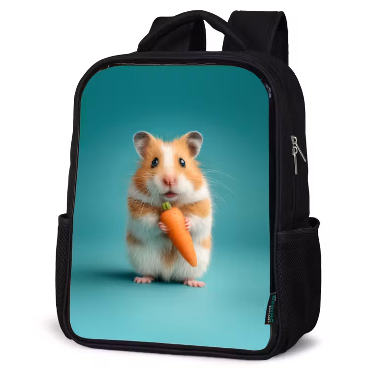Kids backpack - Black - Hamster - Carrot - Blue — 4