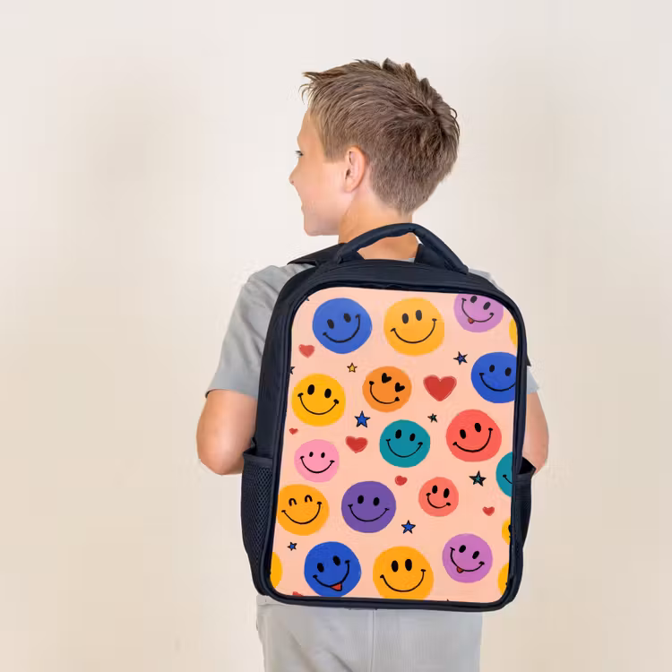 Kids backpack - Black - Smileys - Colorful - Hearts — 2