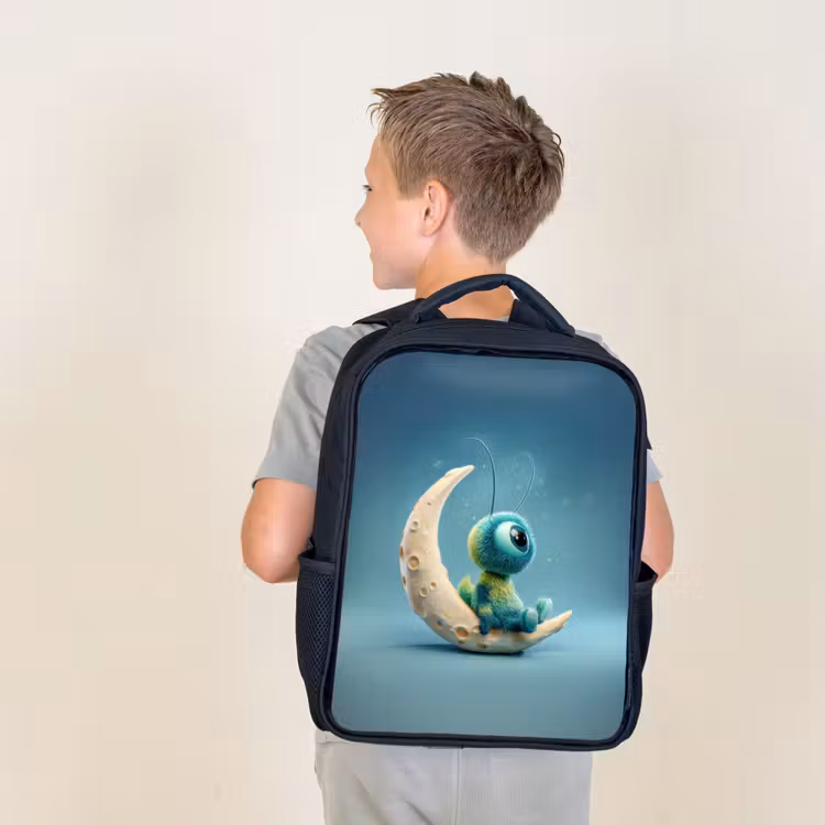 Kids backpack - Black - Moon - Space creature - Blue — 2