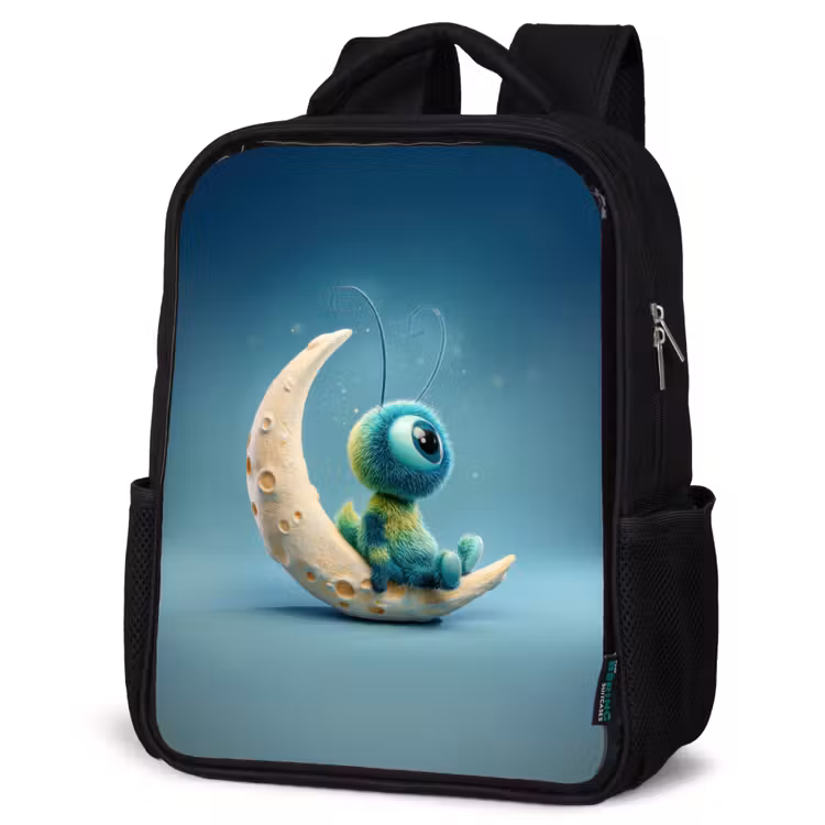 Kids backpack - Black - Moon - Space creature - Blue — 4