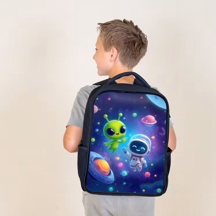 Kids backpack - Black - Alien - Astronaut - Space - Planets — 2