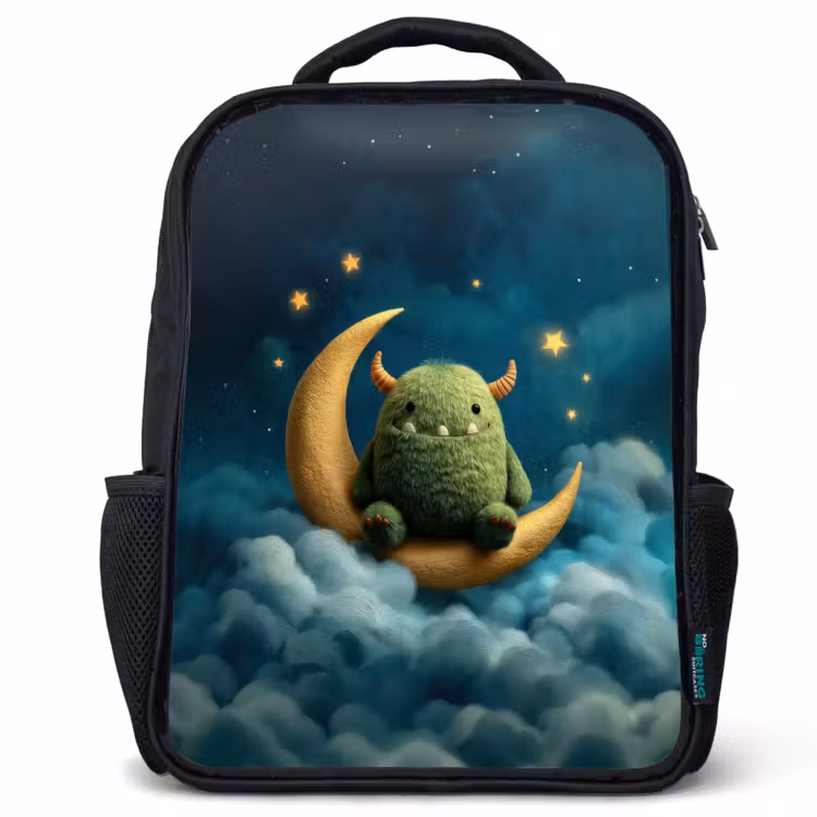 Kids backpack - Black - Monster - Green - Moon - Clouds — 1