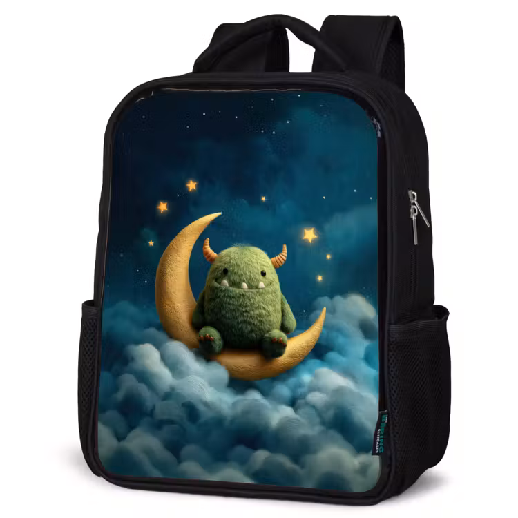 Kids backpack - Black - Monster - Green - Moon - Clouds — 4