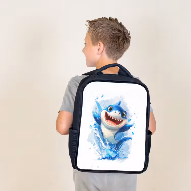 Kids backpack - Black - Shark - Water - Blue — 2