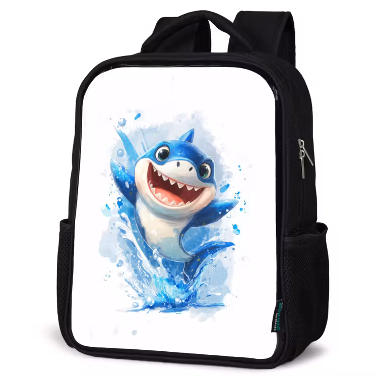 Kids backpack - Black - Shark - Water - Blue — 4
