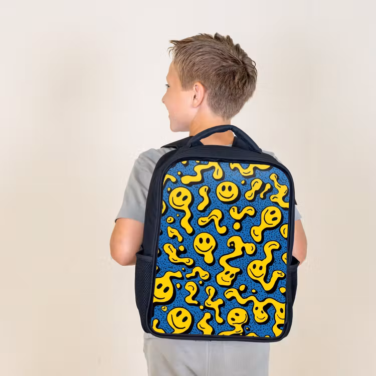 Kids backpack - Black - Smileys - Yellow - Blue — 2