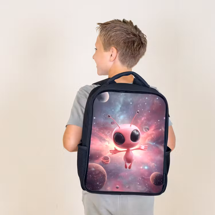 Kids backpack - Black - Pink - Alien - Planets - Space — 2