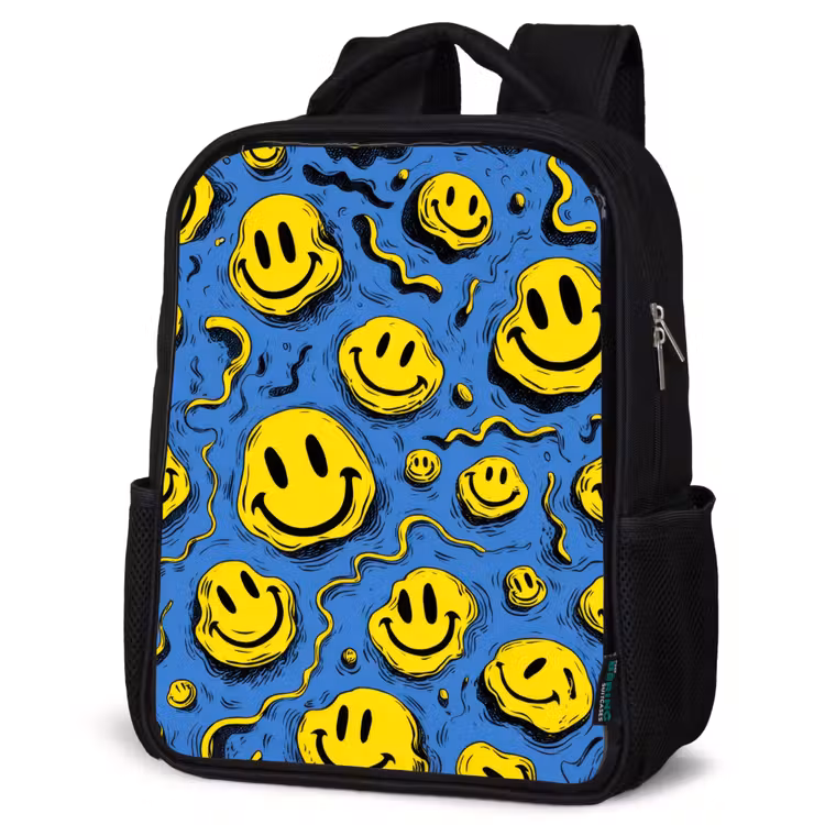 Kids backpack - Black - Smileys - Yellow - Blue — 4