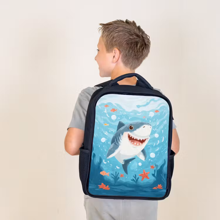 Kids backpack - Black - Shark - Fish - Blue - Underwater — 2