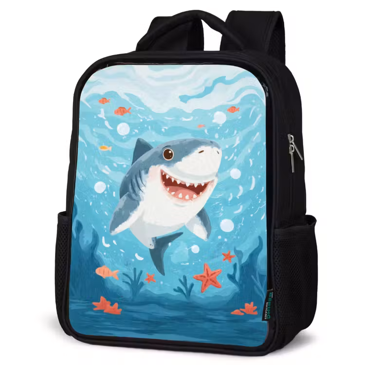 Kids backpack - Black - Shark - Fish - Blue - Underwater — 4