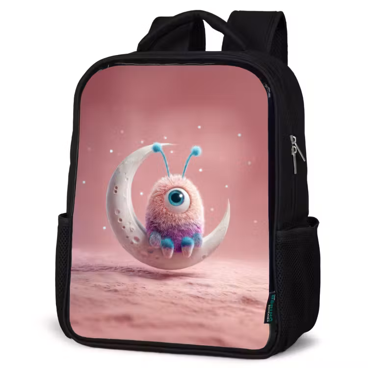 Kids backpack - Black - Moon - Monster - Pink — 4