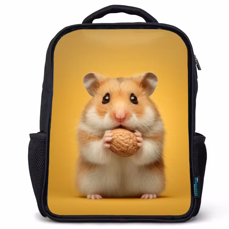 Kids backpack - Black - Hamster - Nut - Yellow - Rodent — 1